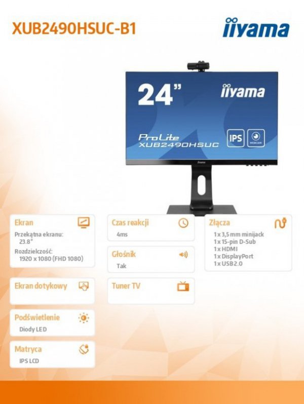 Monitor 24 XUB2490HSUC-B1 IPS,FHD,CAM,MIC,HDMI,DP,VGA,USB2.0
