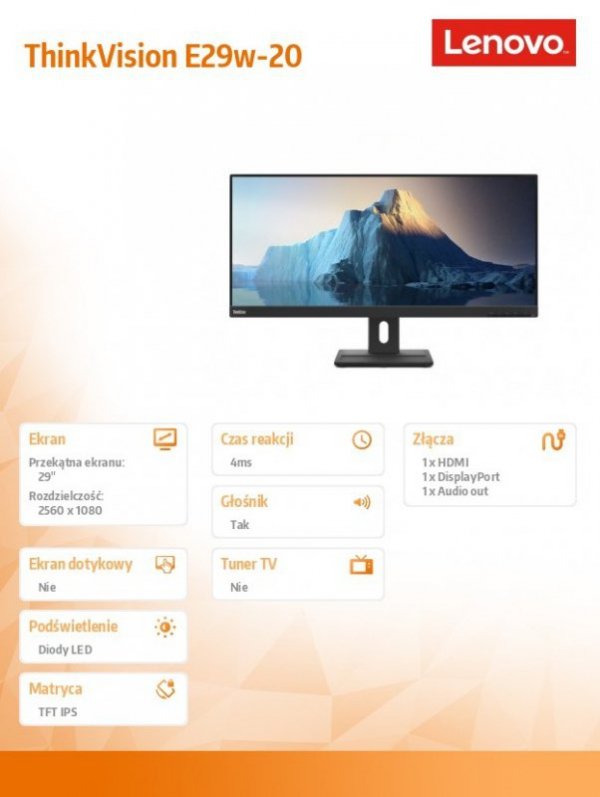 Monitor 29.0 ThinkVision E29w-20 WLED LCD 62CEGAT3EU