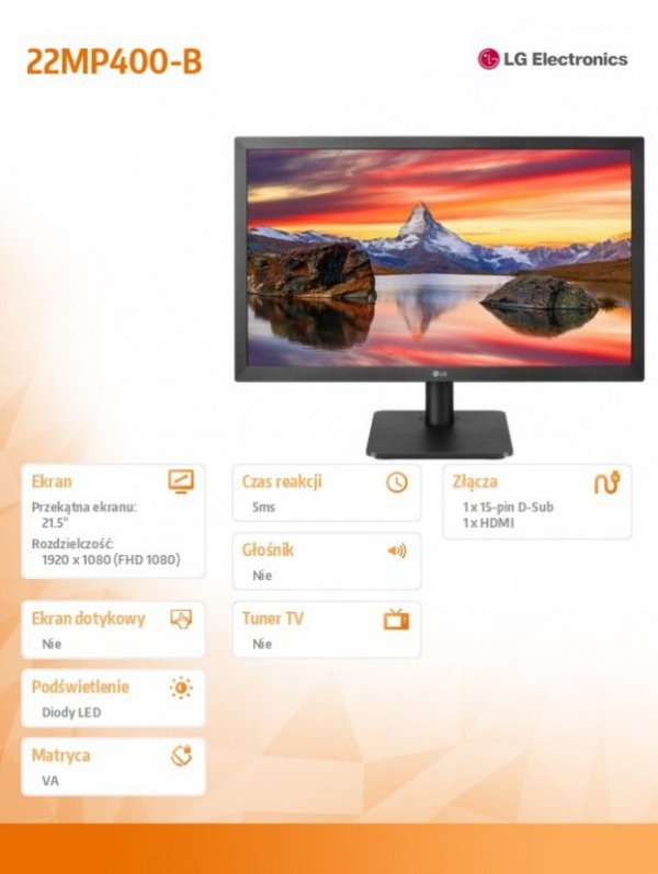 Monitor 22MP400-B 21.5 cala FHD Display AMD FreeSync