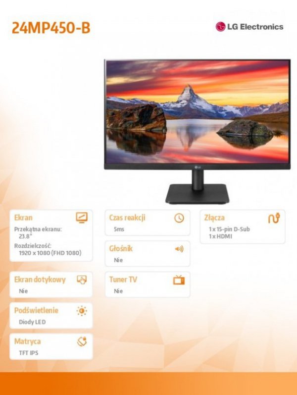 Monitor 23,8 cali 24MP450-B IPS Full HD 5ms 16:9