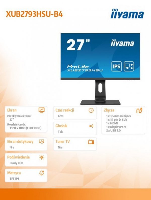 Monitor 27 caliXUB2793HSU-B4 IPS,FHD,HDMI,DP,VGA,USB3.0,2x2W