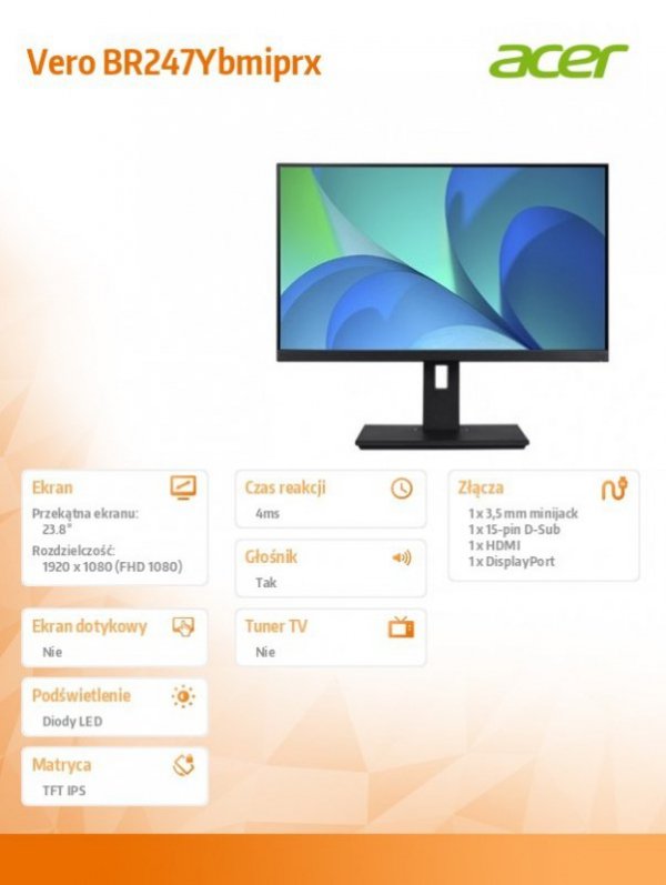 Monitor 24 cale Vero BR247Ybmiprx IPS/FHD/75Hz/4ms
