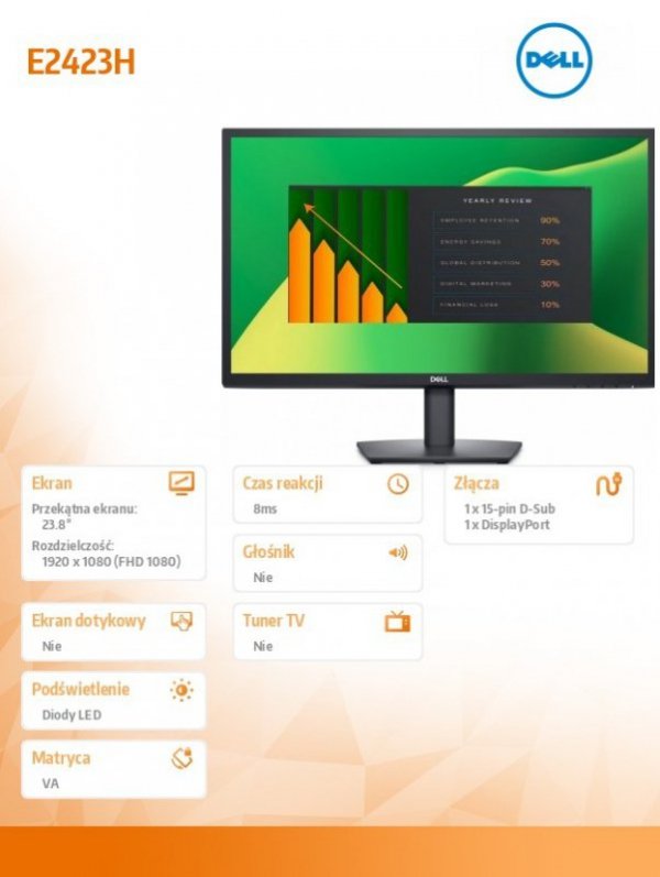 Monitor E2423H 23.8 cali VA LED Full HD (1920x1080) /16:9/VGA/DP/3Y AES