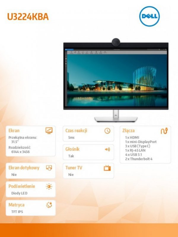 Monitor U3224KBA 31,5&quot; IPS Black LED 6K 6144x3456/16:9/HDMI/miniDP/USB-C/USB/Thunderbolt/Kamera/Speakers/Mikrofon/3Y