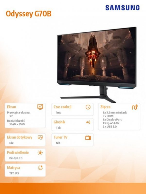 Monitor 32 cale LS32BG700EUXEN IPS 3840x2160 UHD 16:9 2xHDMI 1xDP LAN(RJ45) 2xUSB 3.0 1ms(GTG) WiFi/BT głośniki płaski HAS+PIV 1