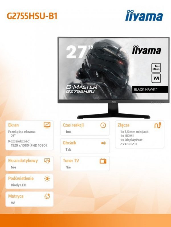 Monitor 27 cali G2755HSU-B1 VA,FHD,100Hz,1ms,HDMI,DP,2xUSB,2x2W