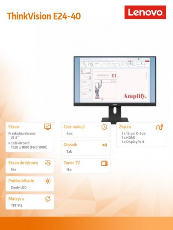Monitor 23.8 cala ThinkVision E24-40 64BAMAT1EU
