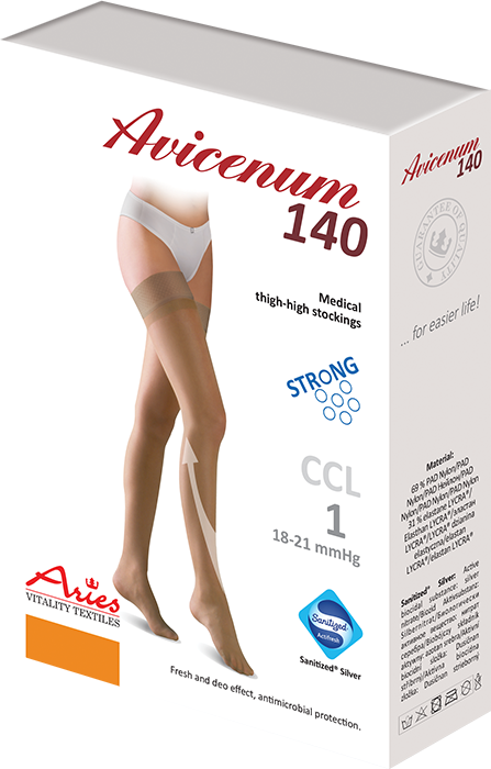 ARIES Pończochy przeciwżylakowe I stopnia ucisku samonośne z microfibrą Avicenum 140 (18-21mmHg) 