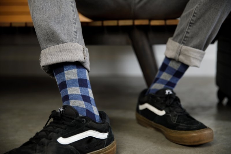 VIM&amp;VIGR - podkolanówki uciskowe I stopnia kompresji - BAWEŁNA - granatowe w kratkę