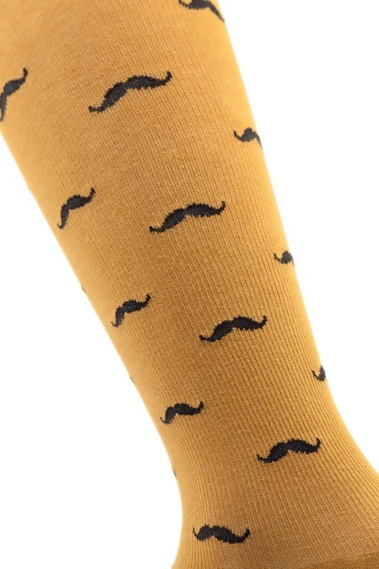 RELAXSAN - Podkolanówki uciskowe musztardowe e w wąsy Fancy Socks (15 - 21 mmHg) 810 BAFFO