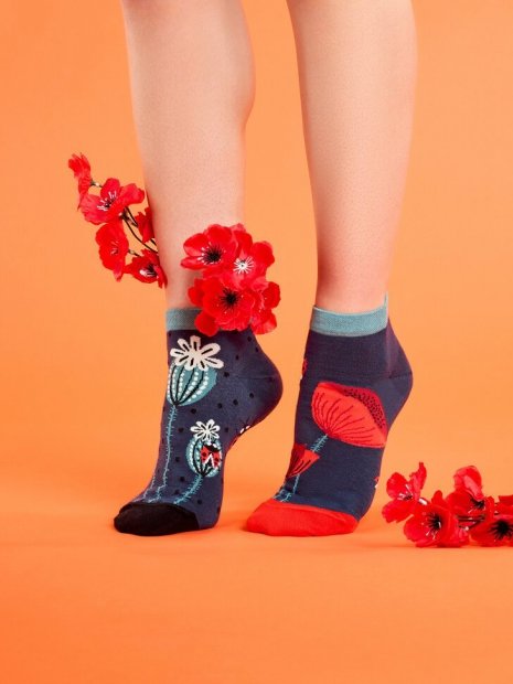 Ladybugs and Poppy Flowers - Low Socks
