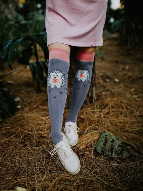 Grey Hedgehog - Knee Socks Good Mood