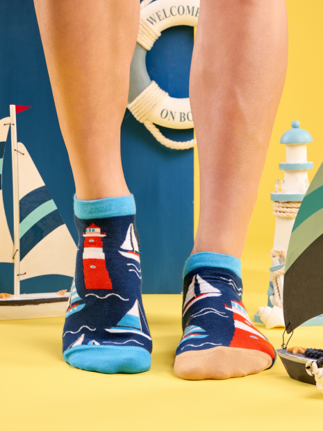 Lighthouse &amp; Sailboats - Low Socks Good Mood