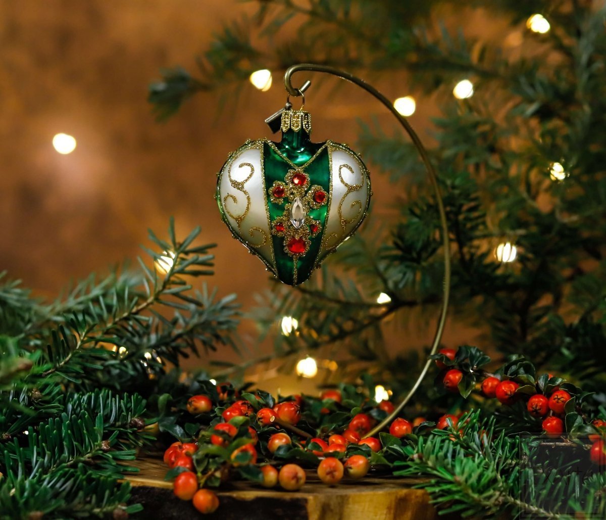 Christmas ornament heart 5 cm Necklace on green Christmas baubles for small gifts up to 12 EUR ExArte