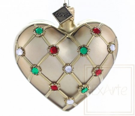 Christmas ornament heart - 7.5cm - with crystals