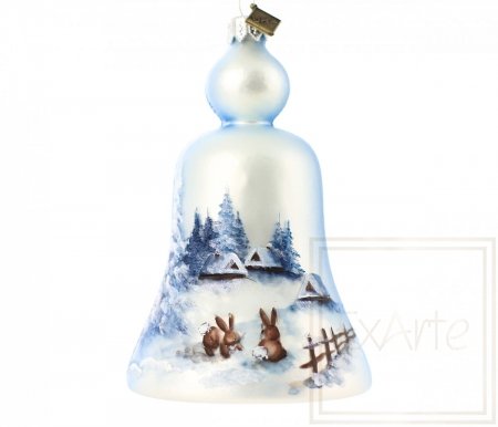 Christmas ornament bell 14 cm - Landscape with bunnies