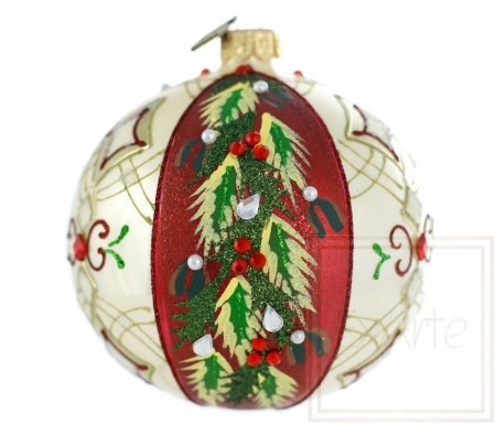 Christmas glass ball 10 cm– with a holly motive