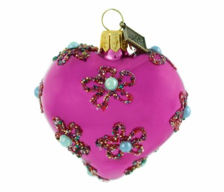 Christmas ornament Heart 5cm - Pearls on pink