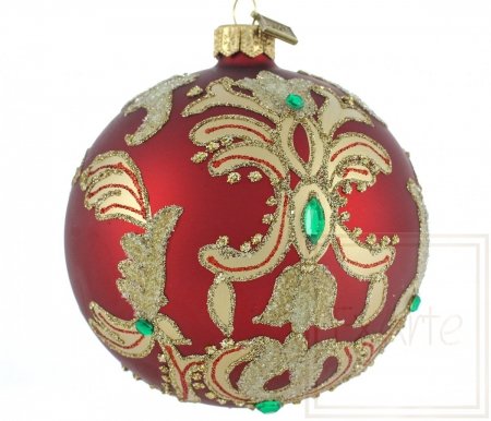 Christmas glass ball 10 cm - Emeralds on red