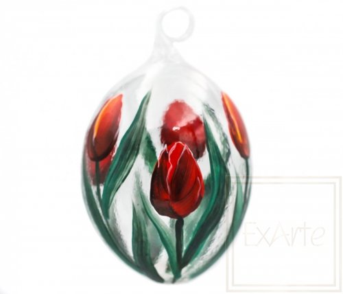 Weihnachtskugel aus Glas Osterei 7,5cm - Rote Tulpen