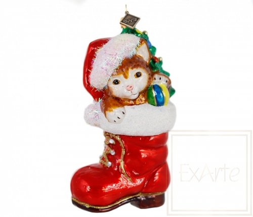 Christbaumschmuck Kätzchen 12cm - Im Schuh des Weihnachtsmanns