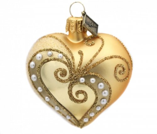 Christmas bauble Heart 5 cm – Pearls on gold