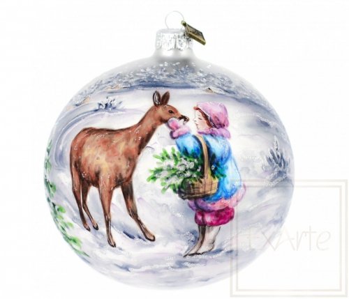 Christmas glass ball 12 cm - Girl with a doe