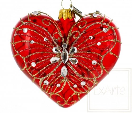 Christmas ornament heart 9.5 cm - Diamond butterfly