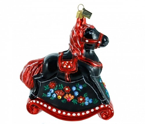 Christmas bauble rocking horse - 12cm - With flowers