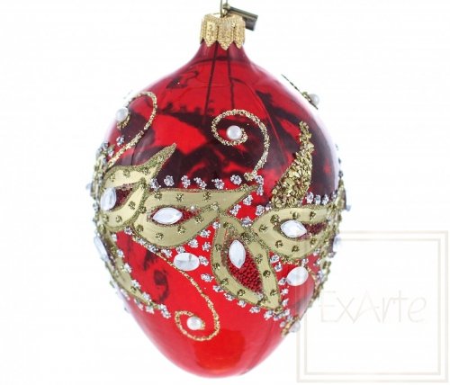 Christmas ornament egg 13cm - Gold on scarlet