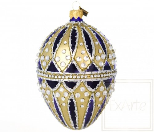 Christmas ornament egg 13cm - Gold on navy blue