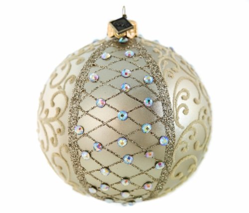 Szklana bombka kula 10cm - Złoty adamaszek