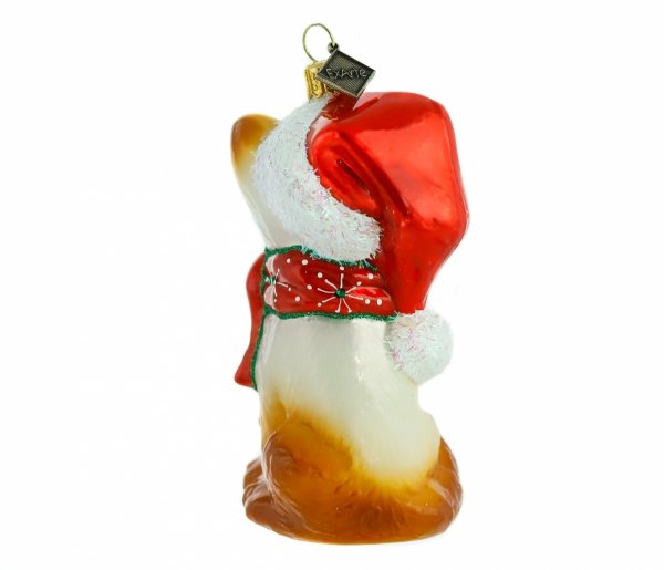 Glaskugel Kätzchen mit Weihnachtsmannmütze 10cm