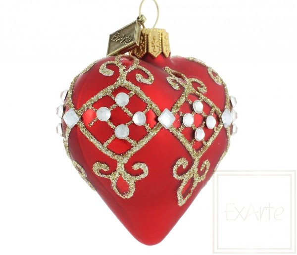 czerwona bombka z ornamentem / Herz 5cm - Diamant-Caro / Heart 5cm - diamond caro