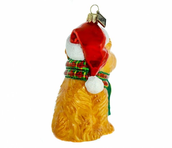 Glaskugel Hund mit Weihnachtsmannmütze 10,5cm