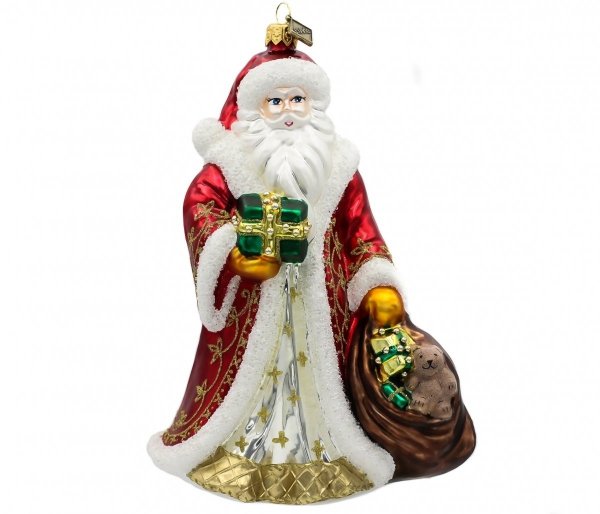 Szklana bombka Mikołaj 18cm - Z prezentami