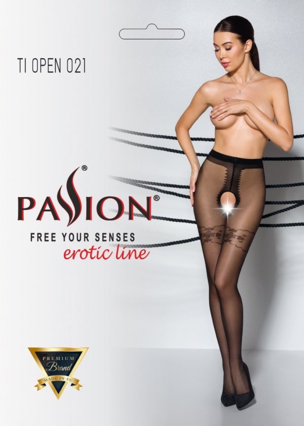 TIOPEN 021 black Czarne rajstopy z otwartym krokiem 