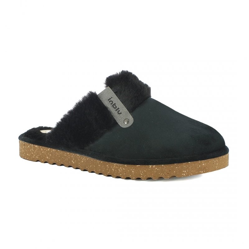 Inblu EY000032 czarne kapcie damskie - futerko