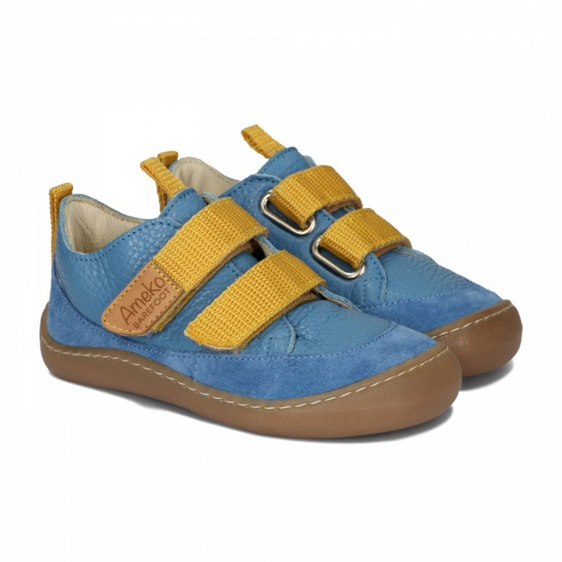 Półbuty AMEKO BAREFOOT AFRO - BLUE chłopięce na rzepy
