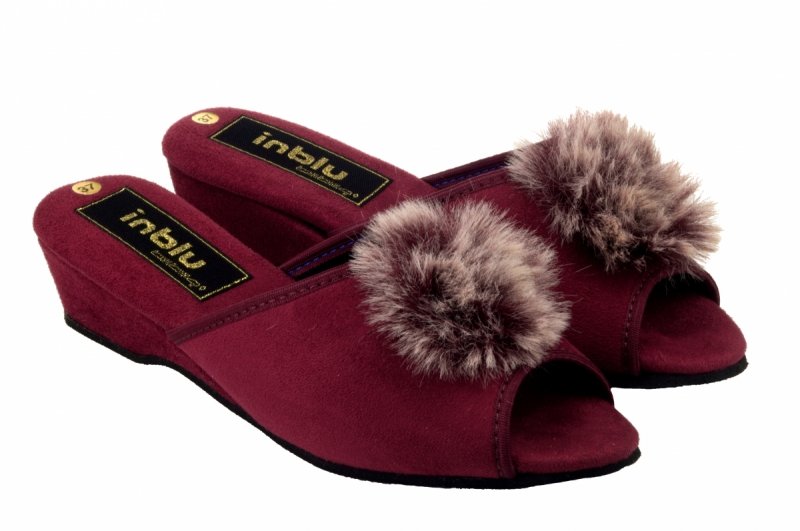 Inblu RR-1H klapki damskie domowe bordowe  -pompon
