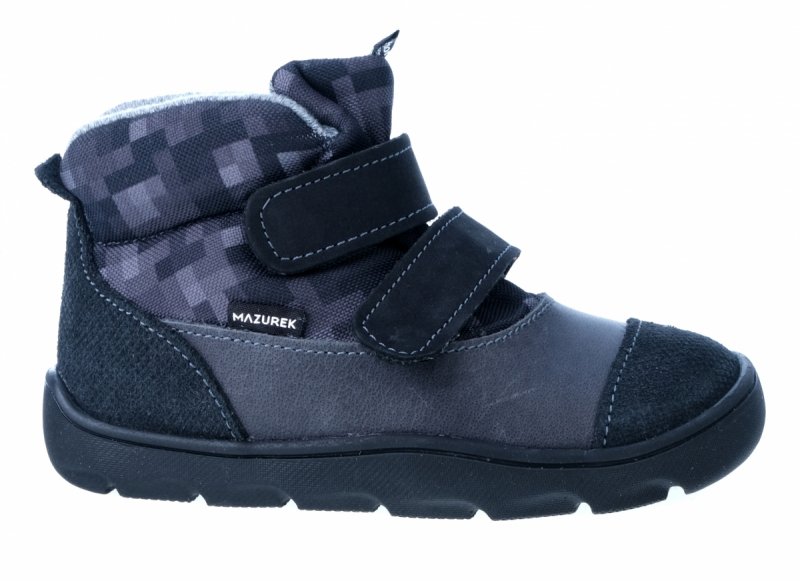 Trzewiki MAZUREK TE-POR 1369 GRAFIT GRANAT PIXEL barefoot na rzepy