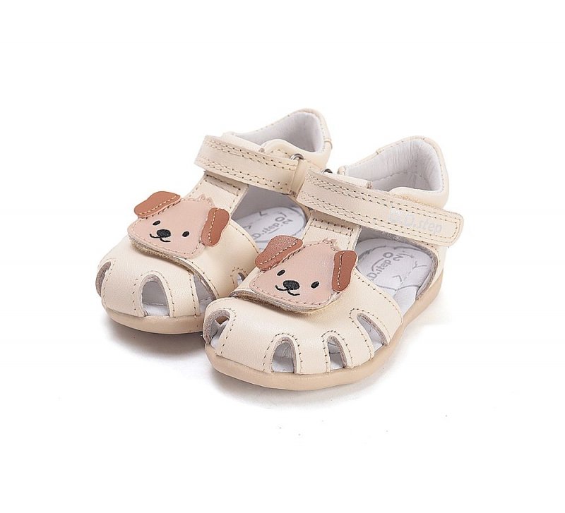 Sandałki skórzane D.D.STEP G075-61516B CREAM na rzepy