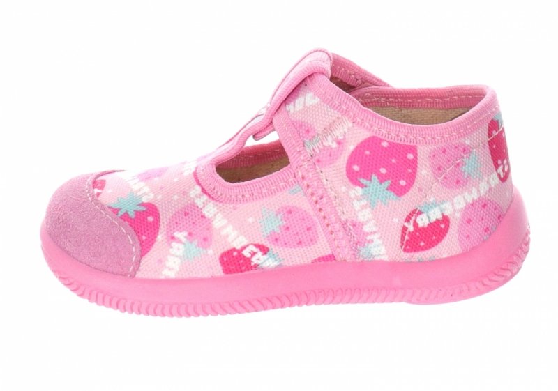 MILAMI 226 BR-22 PINK - kapcie dziewczęce różowe w truskawki na rzep