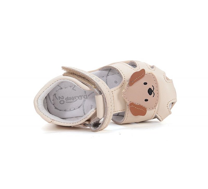 Sandałki skórzane D.D.STEP G075-61516B CREAM na rzepy