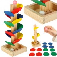 Drzewko edukacyjne klocki drewniane tor kulkowy Kulodrom Montessori 