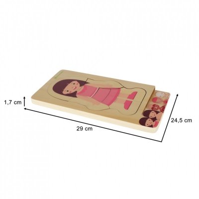 Puzzle drewniane warstwowe budowa ciała montessori dziewczynka