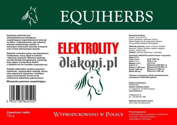 Elektrolity 750 g - EQUIHERBS - granulat