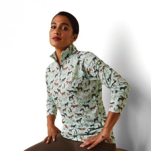 Bluzka damska SUNSTOPPER 2.0 - Ariat - aqua foam herd print