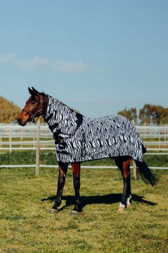 Derka siatkowa z kołnierzem DEFENDER - Horze - zebra print 
