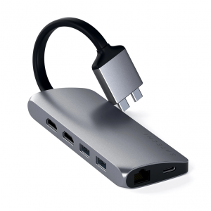 Satechi Dual USB-C Multimedia HUB - Ethernet / 2 xHDMI / 2xUSB 3.0 / USB-C(PD) / SD / microSD / Space Gray (gwiezdna szarość)